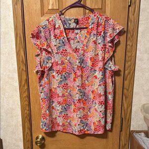 Floral V-Neck Ruffle Sleeve Top